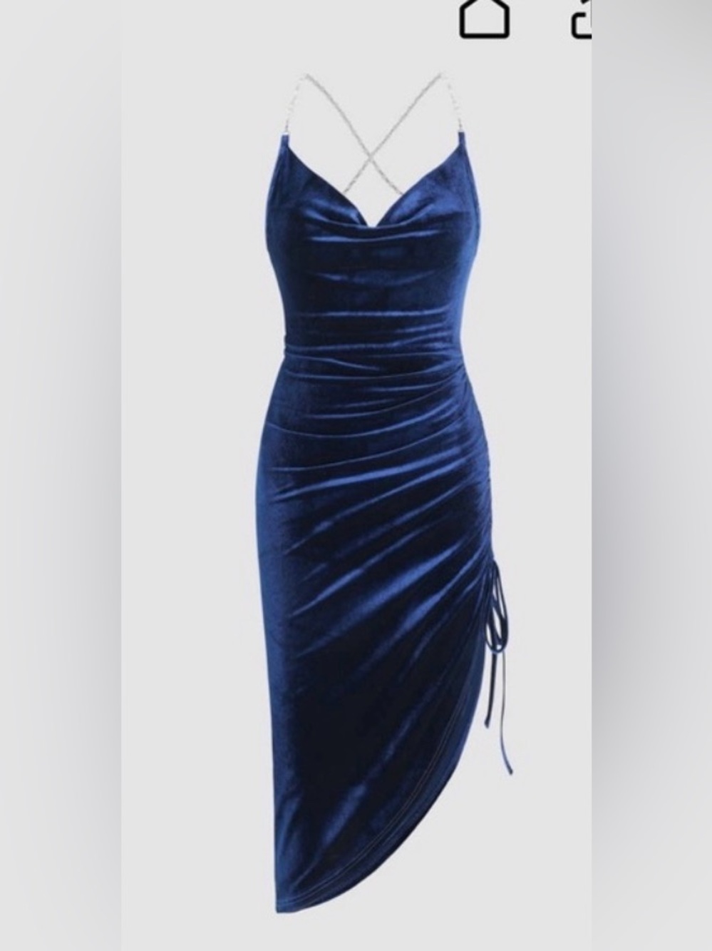 CIDER - VELVET BEADED STRAPS COWL NECK DRAWSTRING DRESS
